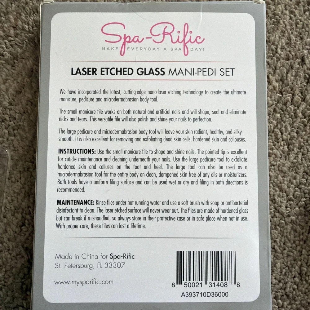 Spa-Rific marble Laser Etched Glass Mani- Pedi Set NIB Sparific